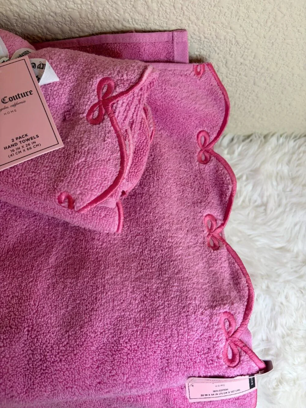 Juicy Couture Pink Bow Bath Towel Hand Towel Set 8PC NWT